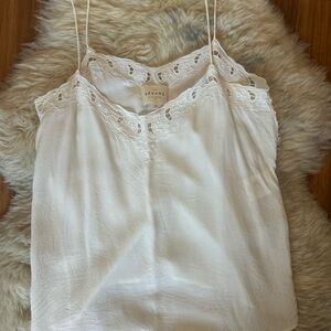Sezane White Lace-Trim Camisole